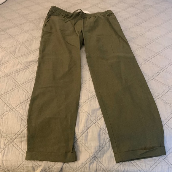 NWT Jcrew Factory Olive Linen Blend Jogger Pant - size 8 - Picture 1 of 6